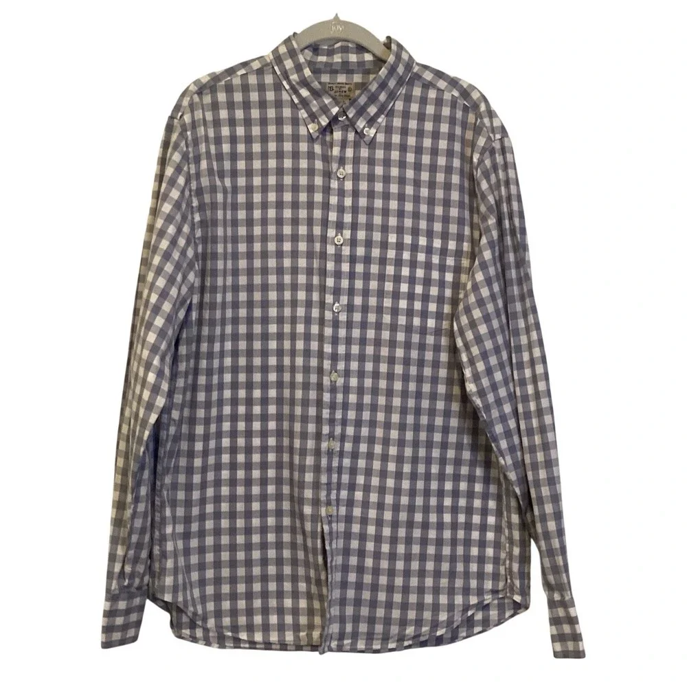 J.Crew Long Sleeve Button Down Shirt Gingham Light Blue White Check - Large